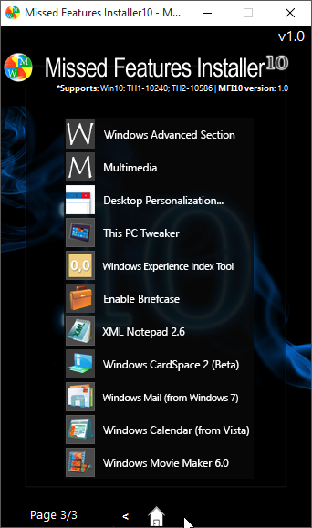 Agregar características perdidas a Windows 10 con Missed Features Installer (1)