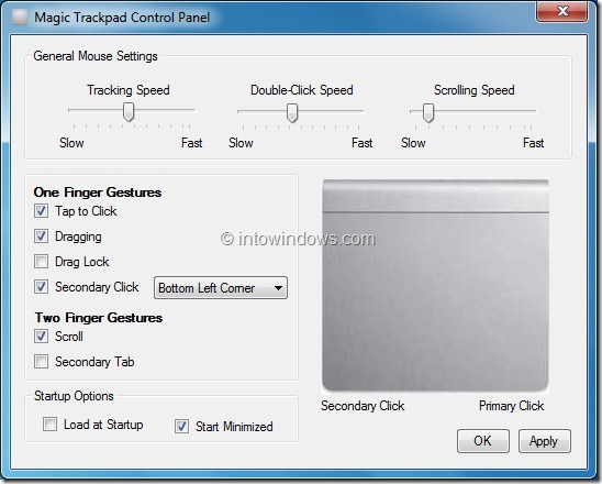 Apple Magic Trackpad Control Panel for Windows 7