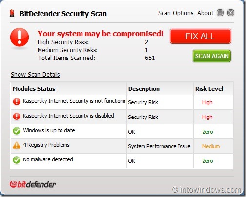 BitDefender Security Scan For Windows