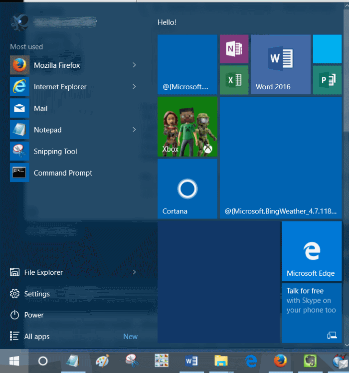 Baldosas en blanco en el menú Inicio de Windows 10