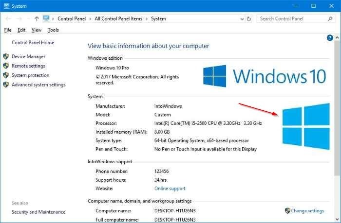 Cambiar el logotipo y la información del fabricante en Windows 10 pic01