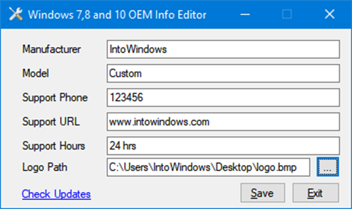 Cambiar el logotipo y la información del fabricante en Windows 10 pic5