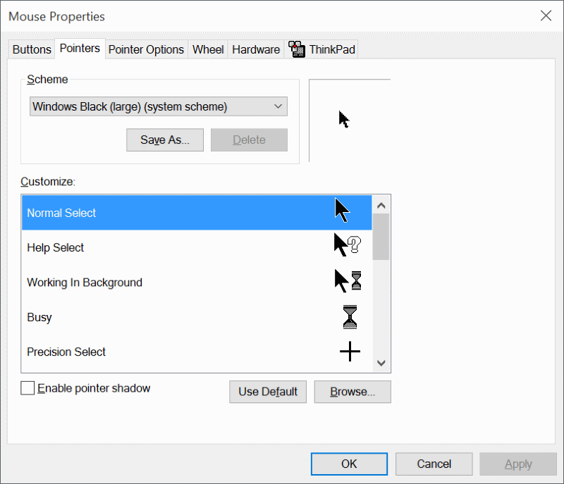 Cambiar el tamaño y el color del puntero del ratón en Windows 10 step5