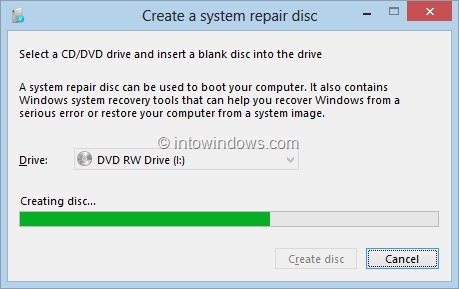 Create Windows 8 System Recovery CD or DVD Step6