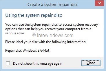 Create Windows 8 System Recovery CD or DVD Step7