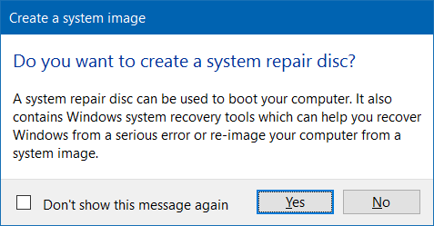 Crear copia de seguridad de la imagen del sistema en Windows 10 step8