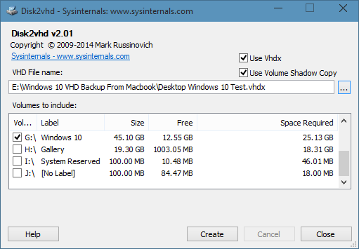 Crear vhd a partir de una imagen física de Windows 10