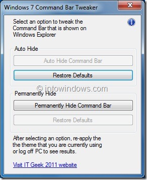 Desactivar la barra de herramientas del Explorador de Windows 7 