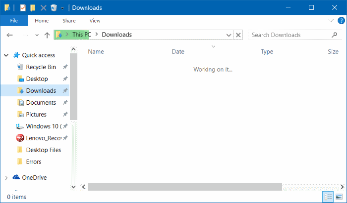 La carpeta de descargas se abre lentamente en Windows 10