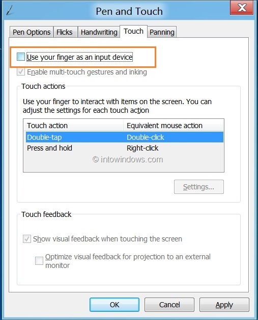 Enable or Disable Touch Screen In Windows 8 Step7