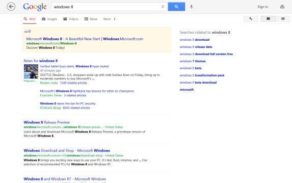 Google Search app for Windows 8