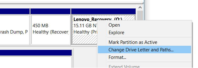Ocultar partición de recuperación en Windows 10 step3