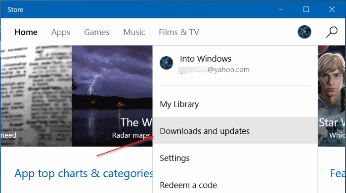Actualizar manualmente las aplicaciones instaladas desde Store en Windows 10 Paso 2