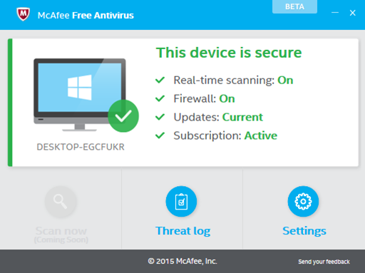 McAfee Free antivirus for Windows 10