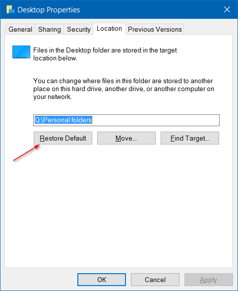 Mover descargas y carpetas de escritorio a otra unidad en Windows 10 step9
