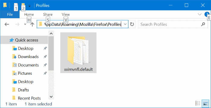 Ubicación del perfil de Mozilla Firefox en Windows 10 pic2 Ubicación del perfil de Mozilla Firefox en Windows 10 pic2