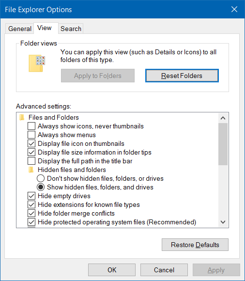 Abrir opciones de carpeta en Windows 10