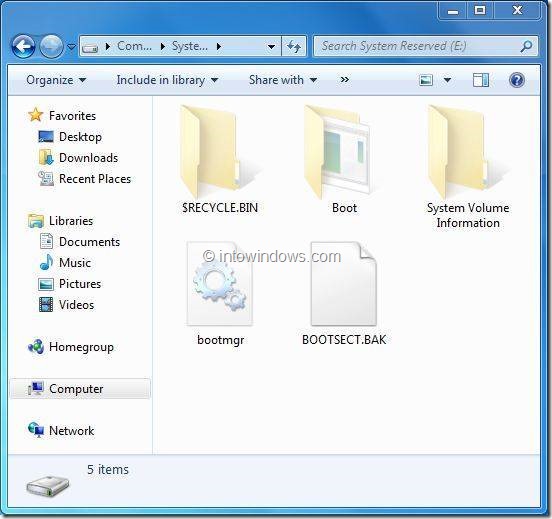 Abrir partición reservada del sistema oculta en Windows 7 Paso 2