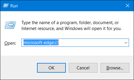 Abrir Microsoft Edge desde Run Command Box en Windows 10