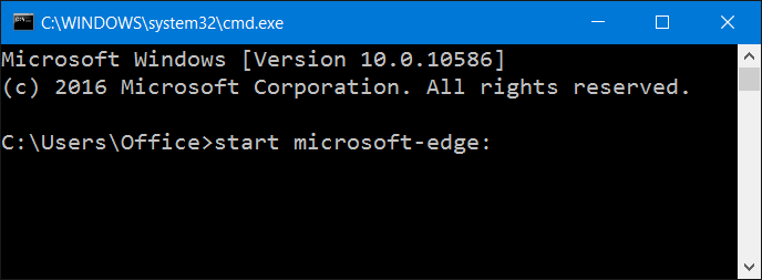 Abrir la línea de comandos de Microsoft Edge From en windows 10step1