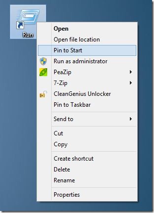 Pin Run Command To Start Screen In Windows 8 Step7