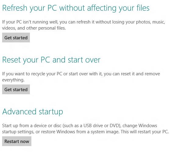 Reset or Refresh Windows 8 PC Withtout DVD Step2