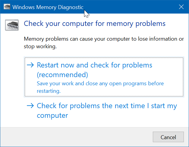 Ejecutar prueba de diagnóstico de memoria en Windows 10 pic1