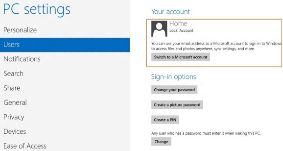Switch To Microsoft Account Step1