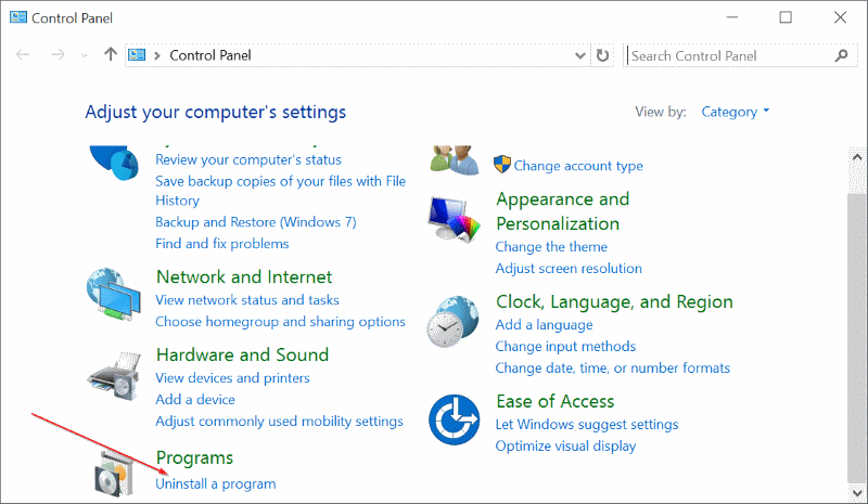 Activar o desactivar características en Windows 10 step2