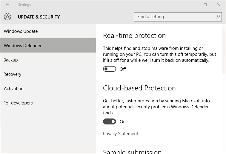 Activar o desactivar Windows Defender Protección en tiempo real en Windows 10 pic4