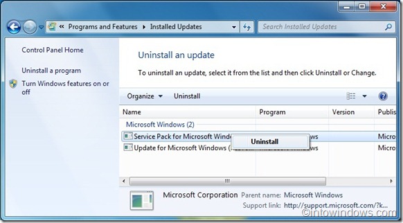 Desinstalar Windows 7 sp1