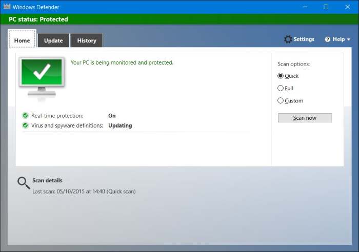 Manually update Windows Defender in Windows 10