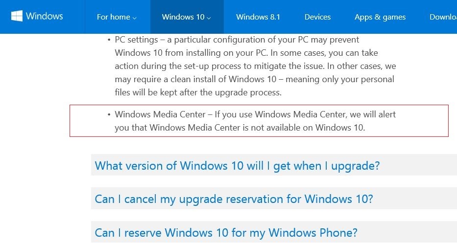 Windows Media Center en Windows 10