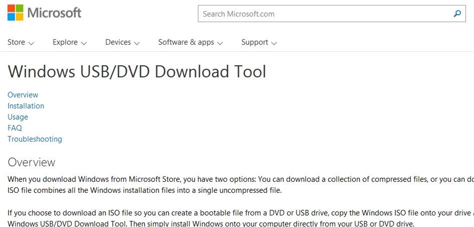 Windows USB DVD Download Tool page