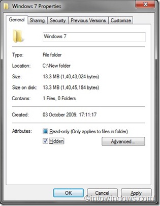 ocultar un archivo o una carpeta en Windows 7 pic2