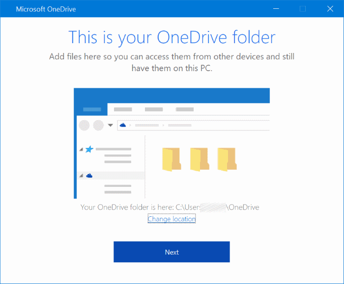 Su carpeta OneDrive no se puede crear en la ubicación que seleccionó pic5