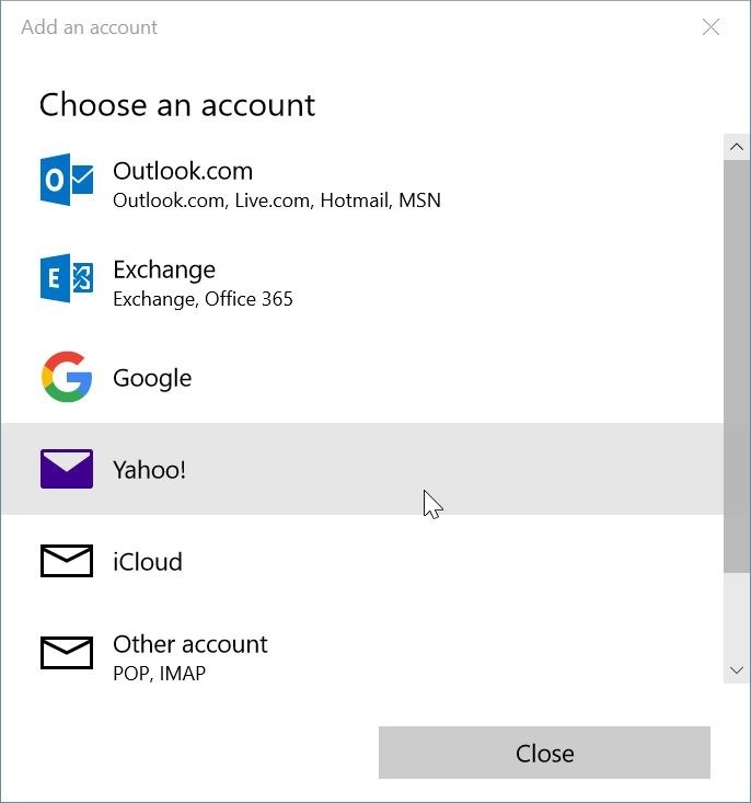 agregar una cuenta de correo yahoo a Windows 10 mail step4