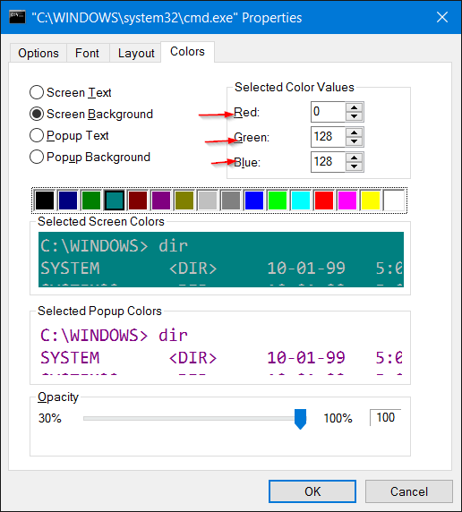 cambiar el color de fondo de la línea de comandos en windows 10 step4