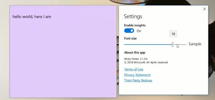 cambiar tamaño de fuente en notas adhesivas en Windows 10