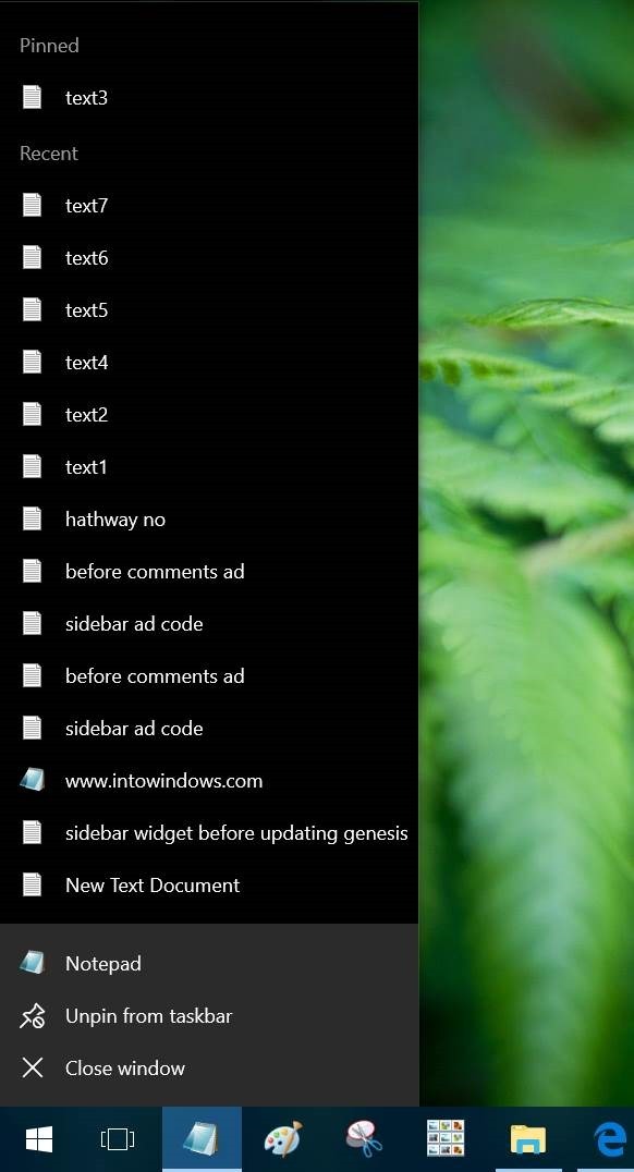 cambiar el número de elementos de las listas de salto de la barra de tareas Windows 10 pic1