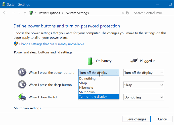 cambiar la configuración del botón de encendido en Windows 10 pic3
