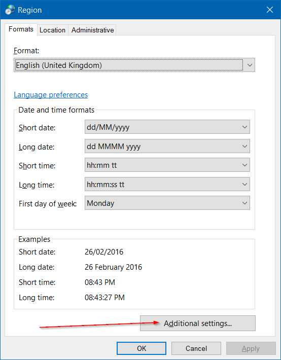 cambiar el reloj al formato de 12 horas en Windows 10 step8