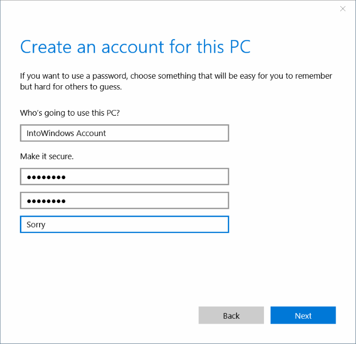 crear una cuenta de usuario local en Windows 10 step6