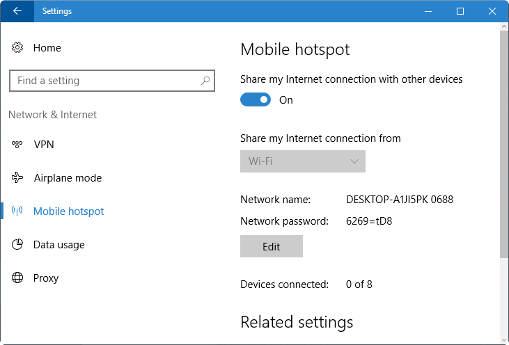 crear punto caliente móvil en Windows 10 pic4
