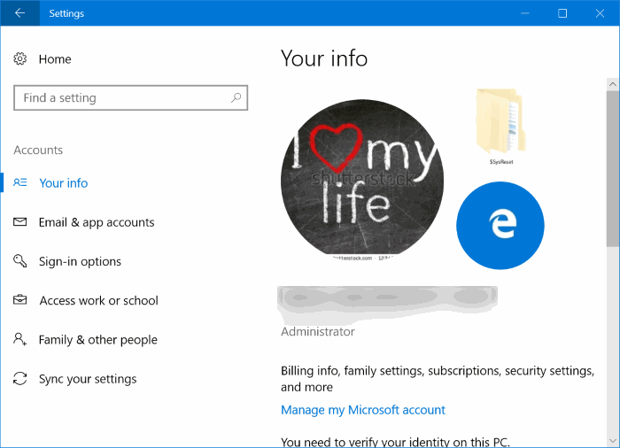 eliminar imágenes de cuentas de usuario antiguas en Windows 10 pic1