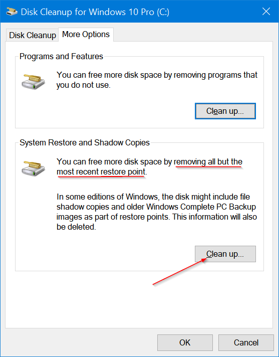 eliminar puntos de restauración en Windows 10 pic4