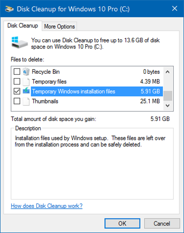 eliminar archivos temporales de instalación de Windows en Windows 10 step4