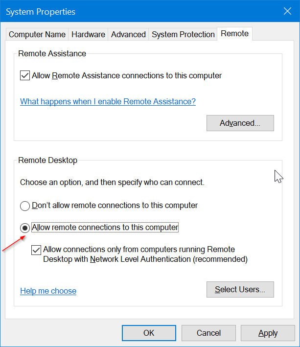 activar o desactivar el escritorio remoto en Windows 10 pic5