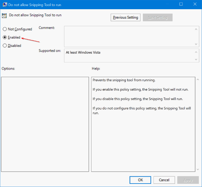 activar o desactivar la herramienta de recorte en Windows 10 pic3
