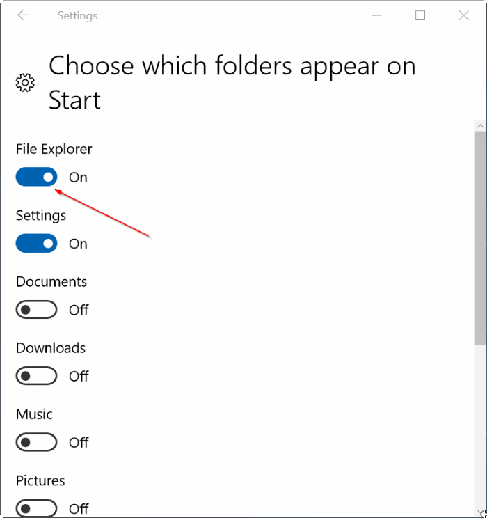 falta el icono del explorador de archivos en el menú Inicio de Windows 10 pic4
